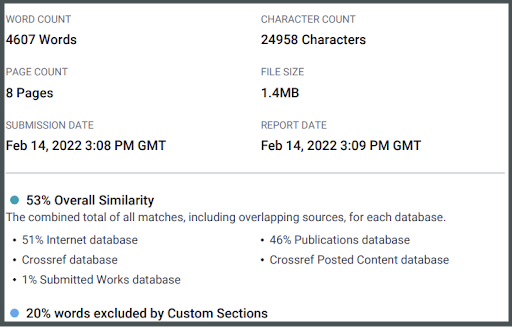 First page of the Similarity Report in iThenticate v2